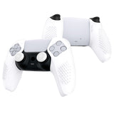 PlayVital 3D Studded White Ergonomic Soft Controller Silicone Case Grips for PS5, Rubber Protector Skins with 6 White Thumbstick Caps for PS5 Controller - Compatible with Charging Station - TDPF034