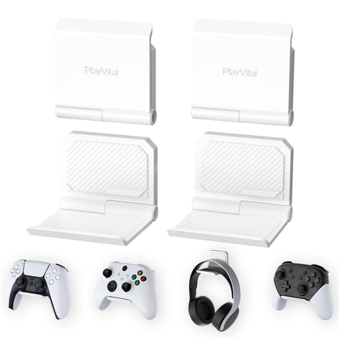 PlayVital 4 Set FOLD Controller Wall Mount for ps5/4, Gaming  Headset Stand,  Foldable Wall Stand for Xbox Series X/S, Switch  Pro, Wall  Holder for Xbox Wireless  Headset, for  Pulse  3D Headset - White - DMYPFM004