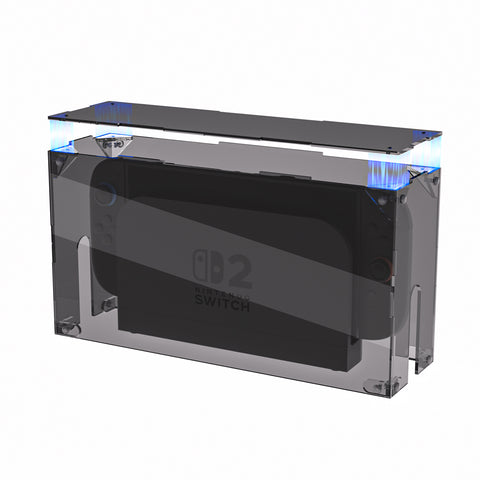PlayVital Clear Acrylic Dustproof Cover for Nintendo Switch 2 , Magnetic Ventilation Top, Tool-Free Installation, Transparent Display Box for Switch 2 Dock Mode - Clear Black - SGUNTM002
