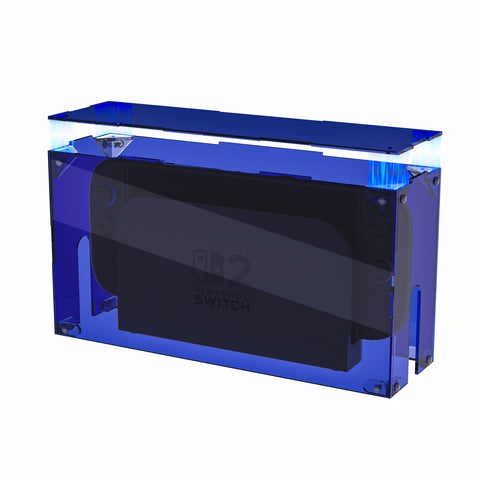 PlayVital Clear Acrylic Dustproof Cover for Nintendo Switch 2 , Magnetic Ventilation Top, Tool-Free Installation, Transparent Display Box for Switch 2 Dock Mode - Clear Blue - SGUNTM003