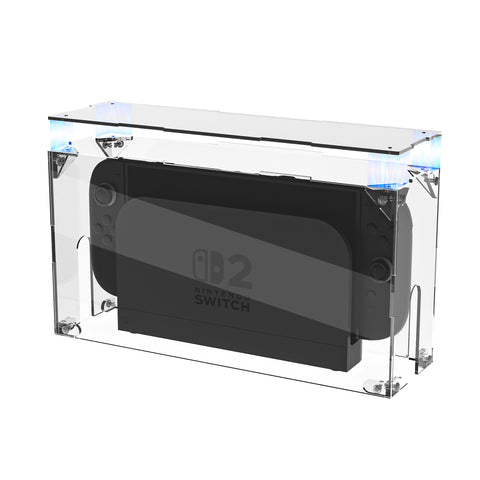 PlayVital Clear Acrylic Dustproof Cover for Nintendo Switch 2, Magnetic Ventilation Top, Tool-Free Installation, Transparent Display Box for Switch 2 Dock Mode - Transparent - SGUNTM001