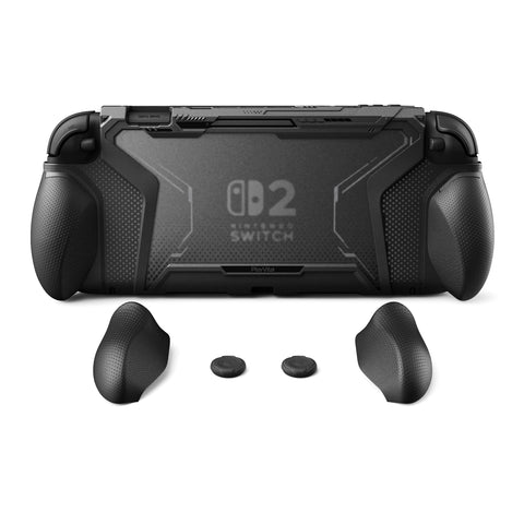 PlayVital BEYOND-GRIP Interchangeable Grip Protective Cover for Nintendo Switch 2 (2025), Ergonomic TPU Dockable Case Accessories for Switch 2 with Joystick Caps, Shockproof - Black - XJKNTM001