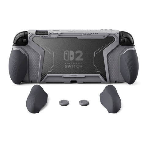 PlayVital BEYOND-GRIP Interchangeable Grip Protective Cover for Nintendo Switch 2 (2025), Ergonomic TPU Dockable Case Accessories for Switch 2 with Joystick Caps, Shockproof - New Hope Gray - XJKNTM003