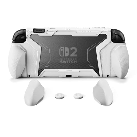 PlayVital BEYOND-GRIP Interchangeable Grip Protective Cover for Nintendo Switch 2 (2025), Ergonomic TPU Dockable Case Accessories for Switch 2 with Joystick Caps, Shockproof - White - XJKNTM002