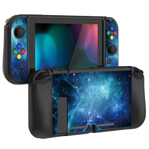 PlayVital Blue Nebula Protective Case for NS Switch, Soft TPU Slim Case Cover for NS Switch Joy-Con Console with Colorful ABXY Direction Button Caps - NTU6014G2