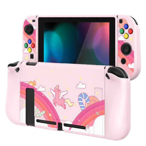 PlayVital Candy Rainbow Unicorn Protective Case for NS Switch, Soft TPU Slim Case Cover for NS Switch Joy-Con Console with Colorful ABXY Direction Button Caps - NTU6010G2