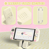 PlayVital Cherry Blossoms Kitten Dockable Hard Shell Protective Case for Nintendo Switch OLED, Silicone Grips for Switch OLED with Thumb Grips, Shockproof - Antique Yellow - FQLSOP002