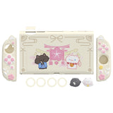 PlayVital Cherry Blossoms Kitten Silicone Grip & PC Shell Case for Nintendo Switch 2,  Cat Ear & Paw Joycon Covers + Dockable Protection + Extra Adjustable Stand - Antique Yellow - HFQNTM002