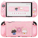 PlayVital Cherry Blossoms Kitten Silicone Grip & PC Shell Case for Nintendo Switch 2,  Cat Ear & Paw Joycon Covers + Dockable Protection + Extra Adjustable Stand - Pink - HFQNTM001