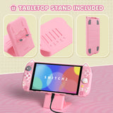 PlayVital Cherry Blossoms Kitten Silicone Grip & PC Shell Case for Nintendo Switch 2,  Cat Ear & Paw Joycon Covers + Dockable Protection + Extra Adjustable Stand - Pink - HFQNTM001