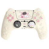 PlayVital Cherry Blossoms Kitten Silicone Cover for PS5 Controller, Anti-slip Grip Skin with Thumb Grip & Sticker, Soft Rubber Protector for PS5 Controller Accessories - Antique Yellow - PQHPFP002