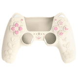 PlayVital Cherry Blossoms Kitten Silicone Cover for PS5 Controller, Anti-slip Grip Skin with Thumb Grip & Sticker, Soft Rubber Protector for PS5 Controller Accessories - Antique Yellow - PQHPFP002