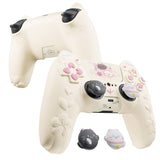 PlayVital Cherry Blossoms Kitten Silicone Cover for PS5 Controller, Anti-slip Grip Skin with Thumb Grip & Sticker, Soft Rubber Protector for PS5 Controller Accessories - Antique Yellow - PQHPFP002