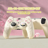 PlayVital Cherry Blossoms Kitten Silicone Cover for PS5 Controller, Anti-slip Grip Skin with Thumb Grip & Sticker, Soft Rubber Protector for PS5 Controller Accessories - Antique Yellow - PQHPFP002
