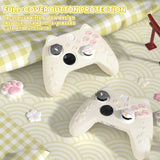 PlayVital Cherry Blossoms Kitten Silicone Cover for Xbox Series X/S, Soft Rubber Cover for Xbox Core Wireless Controller, Anti-slip Grip Protector with Thumb Grips & Sticker - Antique Yellow - HPJX3P001