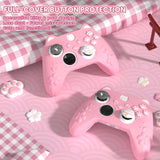 PlayVital Cherry Blossoms Kitten Silicone Cover for Xbox Series X/S, Soft Rubber Cover for Xbox Core Wireless Controller, Anti-slip Grip Protector with Thumb Grips & Sticker - Pink - HPJX3P002