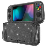 PlayVital Clear Glitter Silver Hard Protective Case for Nintendo Switch Lite, Glossy Ergonomic Hard Grip Cover - Shock-absorbent Anti-Scratch Shell Case with Screen Protector & Thumb Grips & Button Caps - LGKNLM002