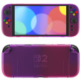 PlayVital Clear Series Protective Case for Nintendo Switch 2, Anti-Scratches Hard Shell Dockable Grip Cover with Extra Foldable Stand & Thumb Grips for Nintendo Switch 2 - Clear Atomic Purple Rose Red - EXVNTP001