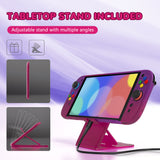 PlayVital Clear Series Protective Case for Nintendo Switch 2, Anti-Scratches Hard Shell Dockable Grip Cover with Extra Foldable Stand & Thumb Grips for Nintendo Switch 2 - Clear Atomic Purple Rose Red - EXVNTP001