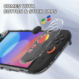 PlayVital Clear Series Protective Case for Nintendo Switch 2, Anti-Scratches Hard Shell Dockable Grip Cover with Extra Foldable Stand & Thumb Grips for Nintendo Switch 2 - Clear Glitter Silver - EXVNTM002