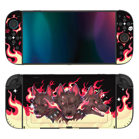 PlayVital for Nintendo Switch 2 Skin Full Set (2-Pack) - Protective Vinyl Decal Stickers for Switch 2 Console, Joycons, Handle Grips & Dock | No Residue, Anti-Scratch - Infernal Hounds - YUDNT016