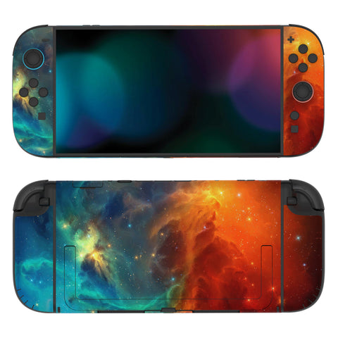PlayVital for Nintendo Switch 2 Skin Full Set (2-Pack) - Protective Vinyl Decal Stickers for Switch 2 Console, Joycons, Handle Grips & Dock | No Residue, Anti-Scratch - Orange Star Universe - YUDNT015