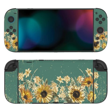 PlayVital for Nintendo Switch 2 Skin Full Set (2-Pack) - Protective Vinyl Decal Stickers for Switch 2 Console, Joycons, Handle Grips & Dock | No Residue, Anti-Scratch - Sunflowers - YUDNT014