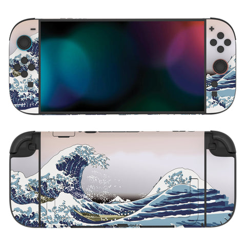 PlayVital for Nintendo Switch 2 Skin Full Set (2-Pack) - Protective Vinyl Decal Stickers for Switch 2 Console, Joycons, Handle Grips & Dock | No Residue, Anti-Scratch - The Great Wave - YUDNT012