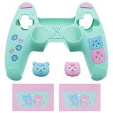 PlayVital Cute Bear Controller Silicone Case for ps5, Kawaii Controller Cover Compatible with Charging Station, Gamepad Skin Protector for ps5 with Touch Pad Sticker & Thumb Grips - Green & Red - UYBPFP004