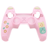 PlayVital Cute Bear Controller Silicone Case for ps5, Kawaii Controller Cover Compatible with Charging Station, Gamepad Skin Protector for ps5 with Touch Pad Sticker & Thumb Grips - Pink & Yellow - UYBPFP002