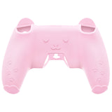 PlayVital Cute Bear Controller Silicone Case for ps5, Kawaii Controller Cover Compatible with Charging Station, Gamepad Skin Protector for ps5 with Touch Pad Sticker & Thumb Grips - Pink & Yellow - UYBPFP002