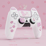 PlayVital Cute Bear Controller Silicone Case for ps5, Kawaii Controller Cover Compatible with Charging Station, Gamepad Skin Protector for ps5 with Touch Pad Sticker & Thumb Grips - White & Pink - UYBPFP003