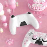 PlayVital Cute Bear Controller Silicone Case for ps5, Kawaii Controller Cover Compatible with Charging Station, Gamepad Skin Protector for ps5 with Touch Pad Sticker & Thumb Grips - White & Pink - UYBPFP003