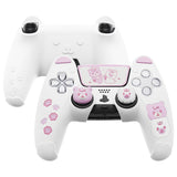 PlayVital Cute Bear Controller Silicone Case for ps5, Kawaii Controller Cover Compatible with Charging Station, Gamepad Skin Protector for ps5 with Touch Pad Sticker & Thumb Grips - White & Pink - UYBPFP003