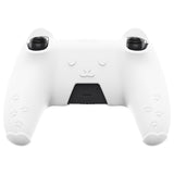 PlayVital Cute Bear Controller Silicone Case for ps5, Kawaii Controller Cover Compatible with Charging Station, Gamepad Skin Protector for ps5 with Touch Pad Sticker & Thumb Grips - White & Pink - UYBPFP003