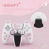 PlayVital Cute Bear Controller Silicone Case for ps5, Kawaii Controller Cover Compatible with Charging Station, Gamepad Skin Protector for ps5 with Touch Pad Sticker & Thumb Grips - White & Pink - UYBPFP003