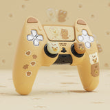 PlayVital Cute Bear Controller Silicone Case for ps5, Kawaii Controller Cover Compatible with Charging Station, Gamepad Skin Protector for ps5 with Touch Pad Sticker & Thumb Grips - Yellow & Brown - UYBPFP001