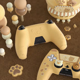 PlayVital Cute Bear Controller Silicone Case for ps5, Kawaii Controller Cover Compatible with Charging Station, Gamepad Skin Protector for ps5 with Touch Pad Sticker & Thumb Grips - Yellow & Brown - UYBPFP001