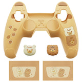 PlayVital Cute Bear Controller Silicone Case for ps5, Kawaii Controller Cover Compatible with Charging Station, Gamepad Skin Protector for ps5 with Touch Pad Sticker & Thumb Grips - Yellow & Brown - UYBPFP001