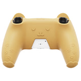 PlayVital Cute Bear Controller Silicone Case for ps5, Kawaii Controller Cover Compatible with Charging Station, Gamepad Skin Protector for ps5 with Touch Pad Sticker & Thumb Grips - Yellow & Brown - UYBPFP001