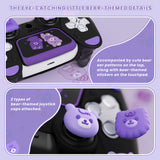 PlayVital Cute Bear Controller Silicone Case for ps5, Kawaii Controller Cover Compatible with Charging Station, Gamepad Skin Protector for ps5 with Touch Pad Sticker & Thumb Grips - Black & Purple - UYBPFP005