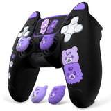 PlayVital Cute Bear Controller Silicone Case for ps5, Kawaii Controller Cover Compatible with Charging Station, Gamepad Skin Protector for ps5 with Touch Pad Sticker & Thumb Grips - Black & Purple - UYBPFP005