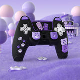 PlayVital Cute Bear Controller Silicone Case for ps5, Kawaii Controller Cover Compatible with Charging Station, Gamepad Skin Protector for ps5 with Touch Pad Sticker & Thumb Grips - Black & Purple - UYBPFP005