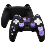 PlayVital Cute Bear Controller Silicone Case for ps5, Kawaii Controller Cover Compatible with Charging Station, Gamepad Skin Protector for ps5 with Touch Pad Sticker & Thumb Grips - Black & Purple - UYBPFP005