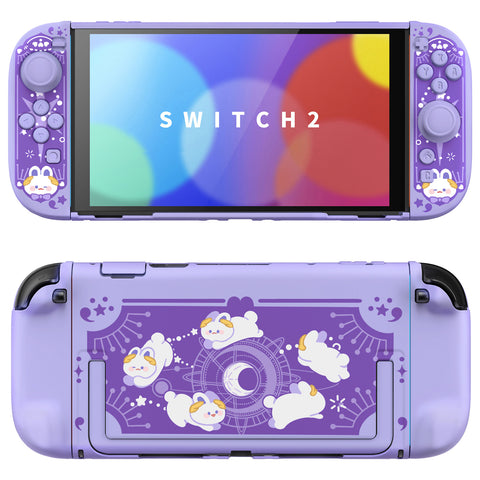 PlayVital Kawaii Dockable Hard Protective Case for Nintendo Switch 2 Anti-scratch, Shockproof Cover Skin for Switch 2 with Thumb Grip & Sticker & Button Caps - Celestial Rabbit Orbit - MURNTV002