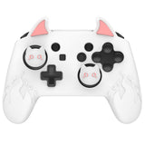 PlayVital Cute Demon Silicone Grip Cover for Nintendo Switch Pro Controller, Anti-Slip Protective Skin with Joystick Caps and Stickers Compatible with Nintendo Switch Pro - White - AMDNPP003