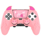 PlayVital Cute Demon Silicone Case for ps5 Edge Controller, Kawaii Controller Cover Skin Gamepad Protector for ps5 Edge Accessories with Touch Pad Sticker & Thumb Grip Caps - Pink - MWKEGP003