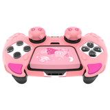 PlayVital Cute Demon Silicone Case for ps5 Edge Controller, Kawaii Controller Cover Skin Gamepad Protector for ps5 Edge Accessories with Touch Pad Sticker & Thumb Grip Caps - Pink - MWKEGP003