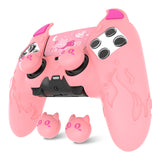PlayVital Cute Demon Silicone Case for ps5 Edge Controller, Kawaii Controller Cover Skin Gamepad Protector for ps5 Edge Accessories with Touch Pad Sticker & Thumb Grip Caps - Pink - MWKEGP003