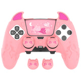 PlayVital Cute Demon Silicone Case for ps5 Edge Controller, Kawaii Controller Cover Skin Gamepad Protector for ps5 Edge Accessories with Touch Pad Sticker & Thumb Grip Caps - Pink - MWKEGP003
